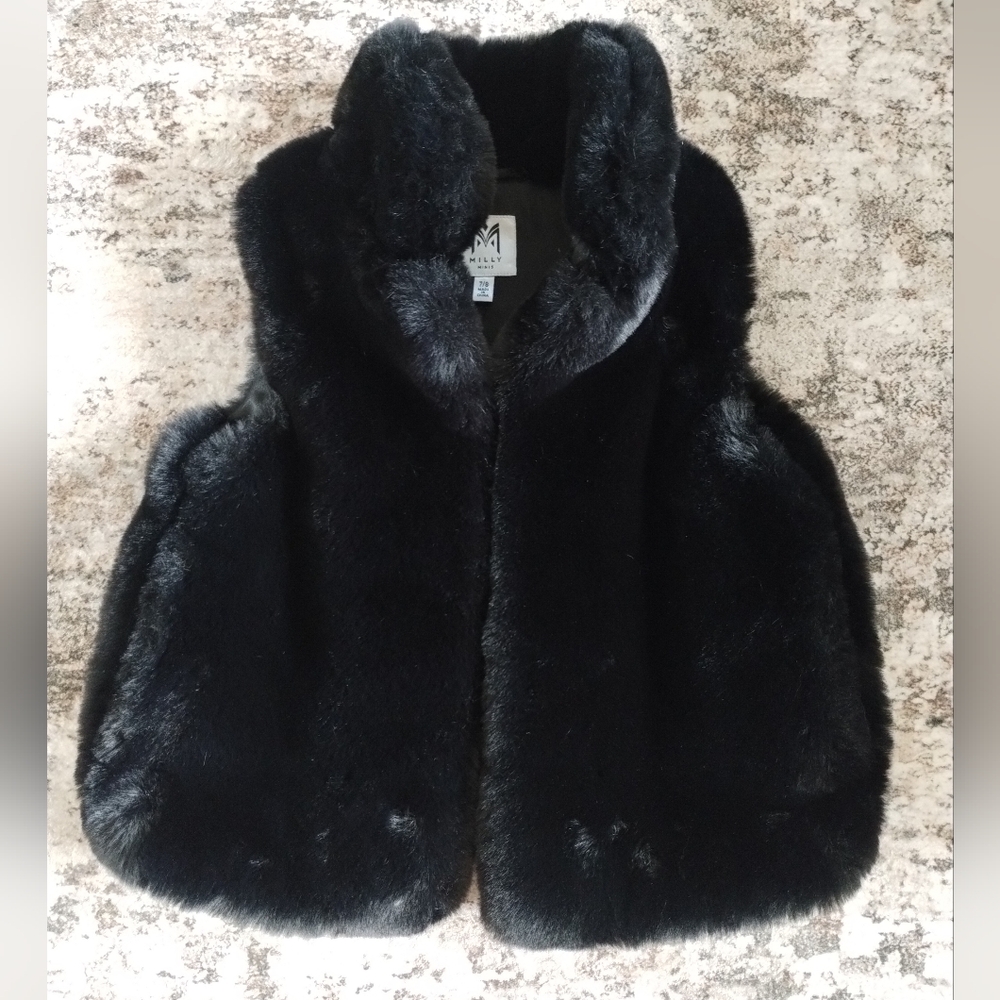 Milly Minis Black Faux Fur Vest 7/8